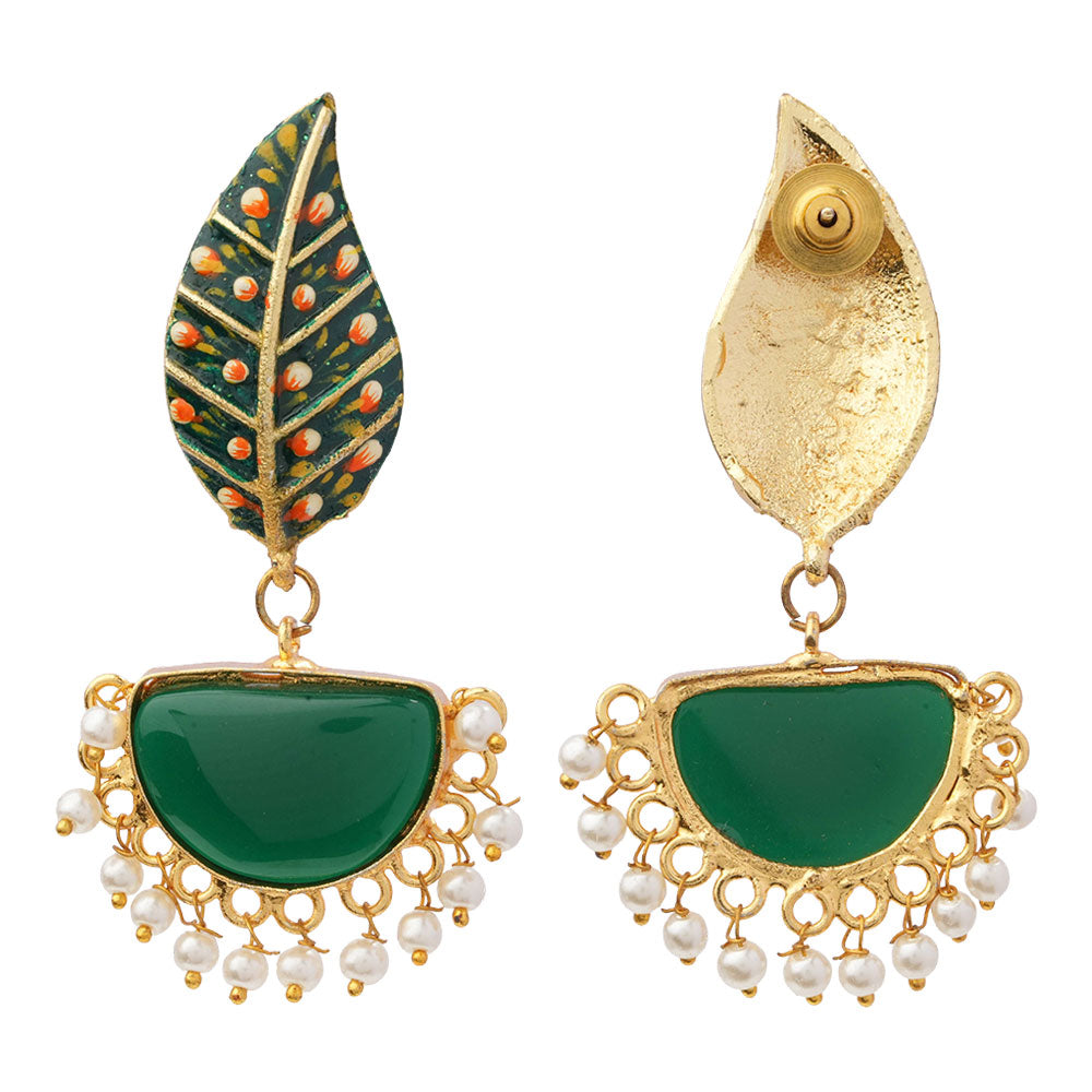 Aashi- Stone Studded Dangler Earrings(Green)