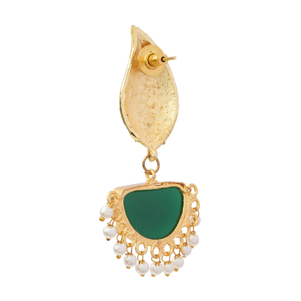 Aashi- Stone Studded Dangler Earrings(Green)