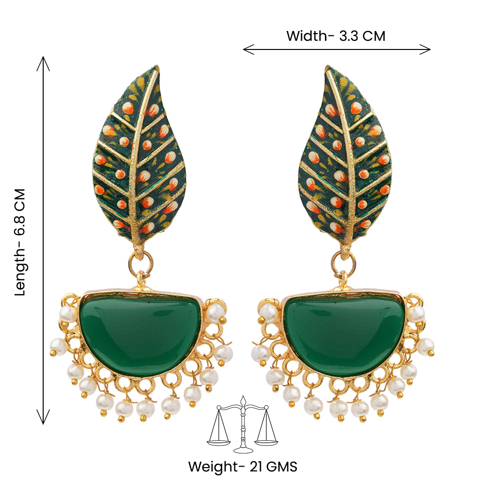 Aashi- Stone Studded Dangler Earrings(Green)