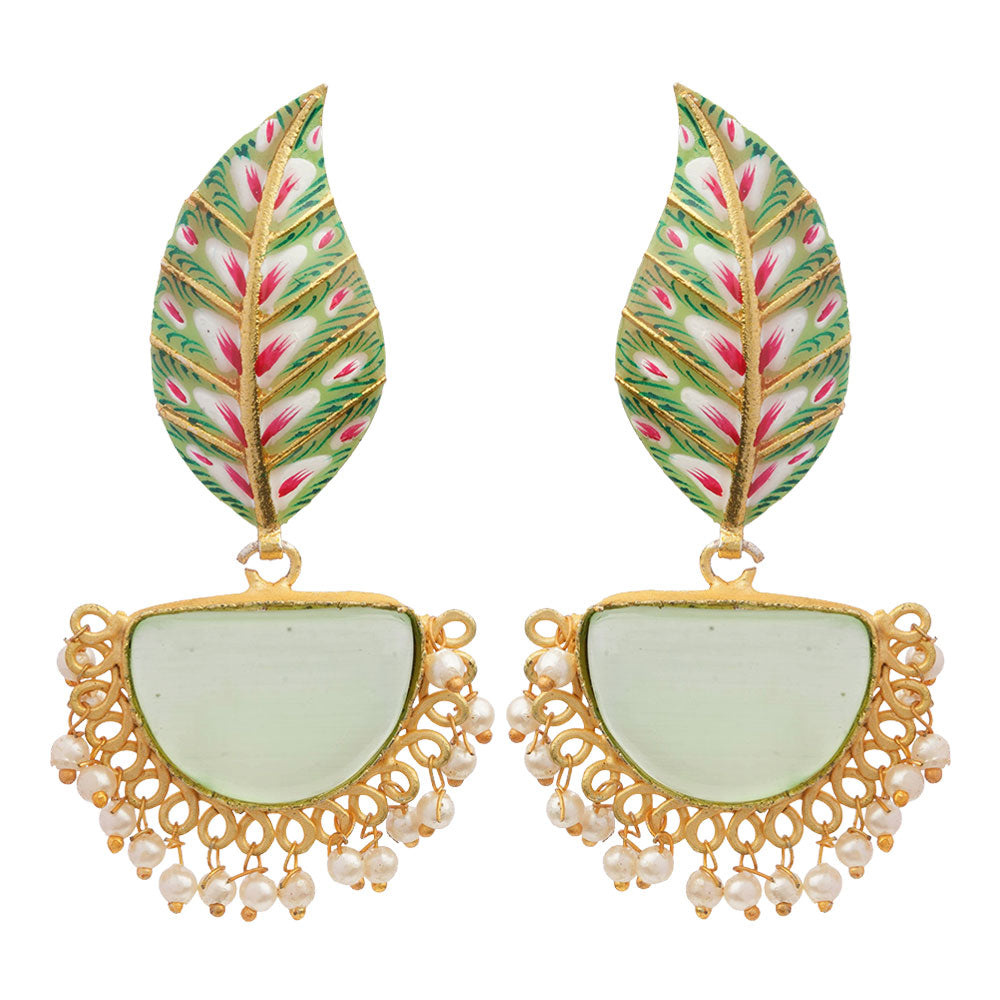 Aashi- Stone Studded Dangler Earrings(Pale Green)