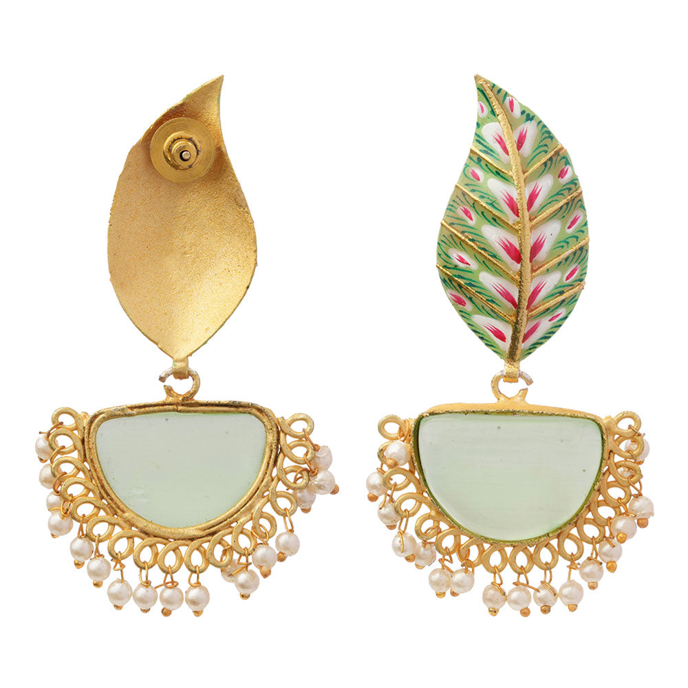 Aashi- Stone Studded Dangler Earrings(Pale Green)
