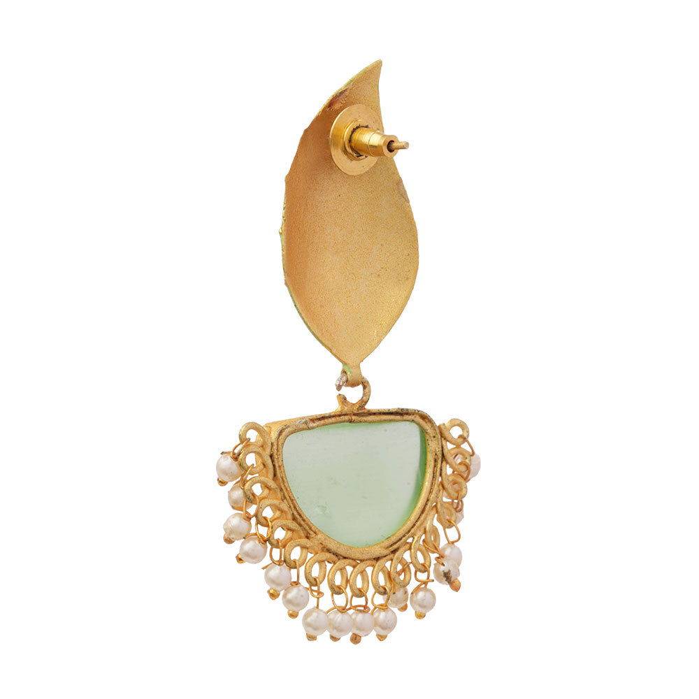 Aashi- Stone Studded Dangler Earrings(Pale Green)