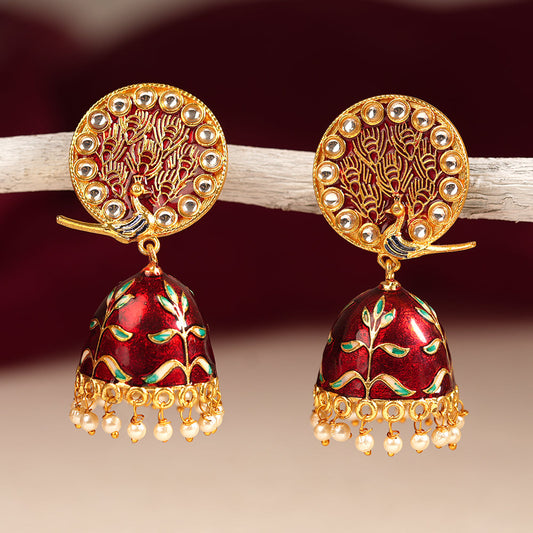 Aayra- Stone Studded Hanging Pearl Jhumka Earrings