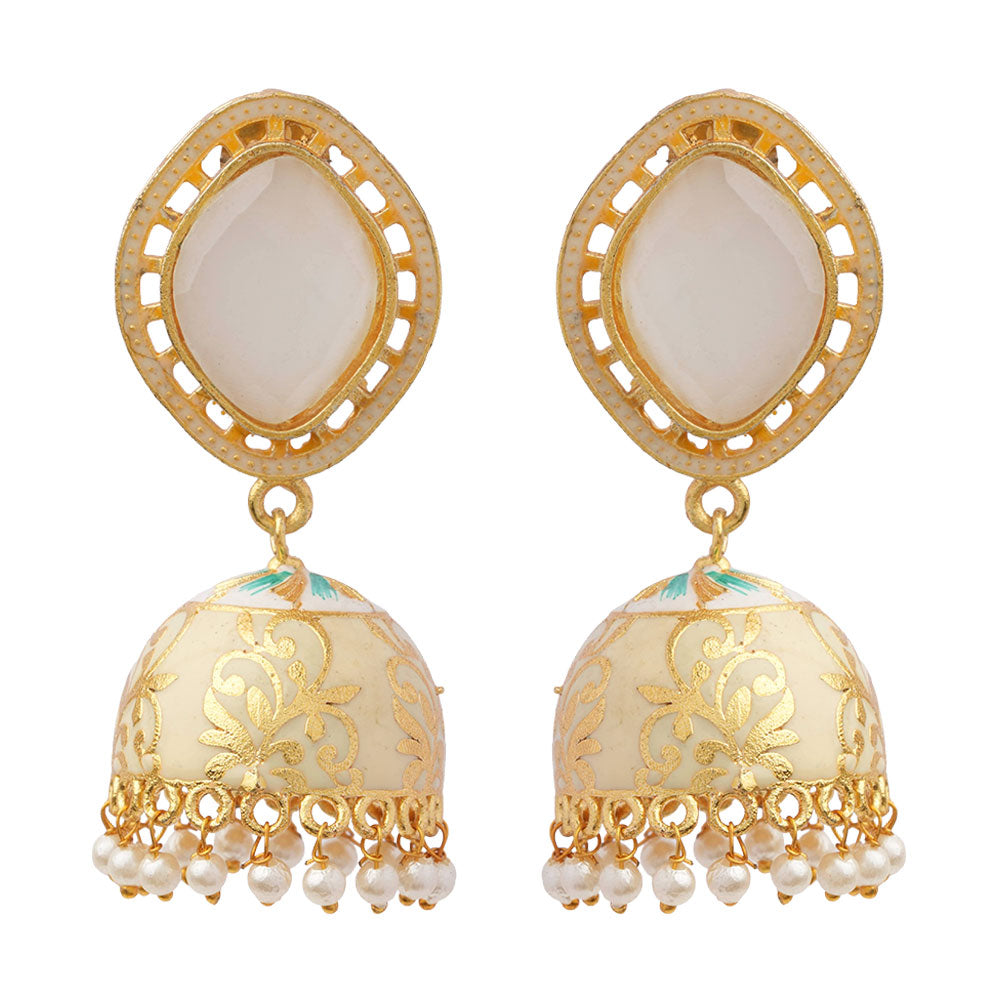 Aayushi- Stone Studded Hanging Pearl Jhumka Earrings