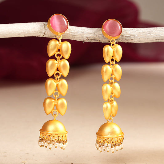 Adhira- Stone Studded Hanging Pearls Jhumki Earrings