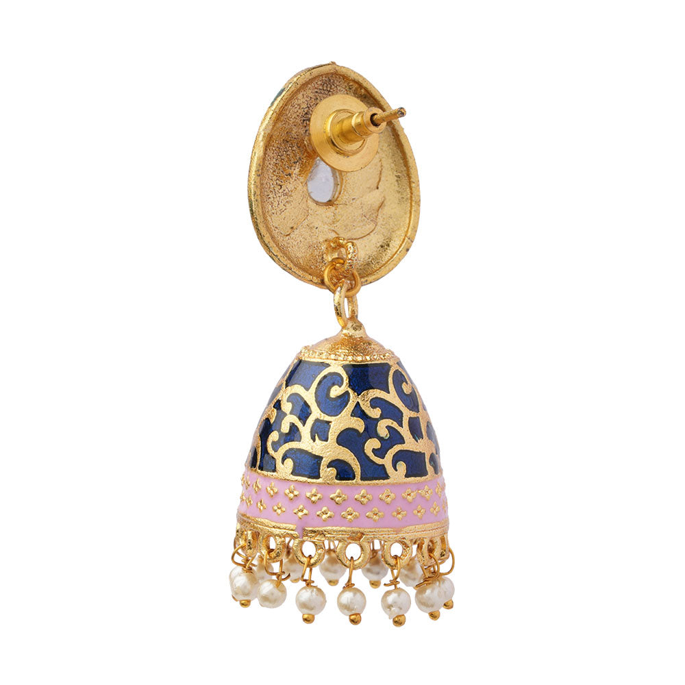 Advika- Stone Studded Hanging Pearls Jhumka Earrings(Blue)