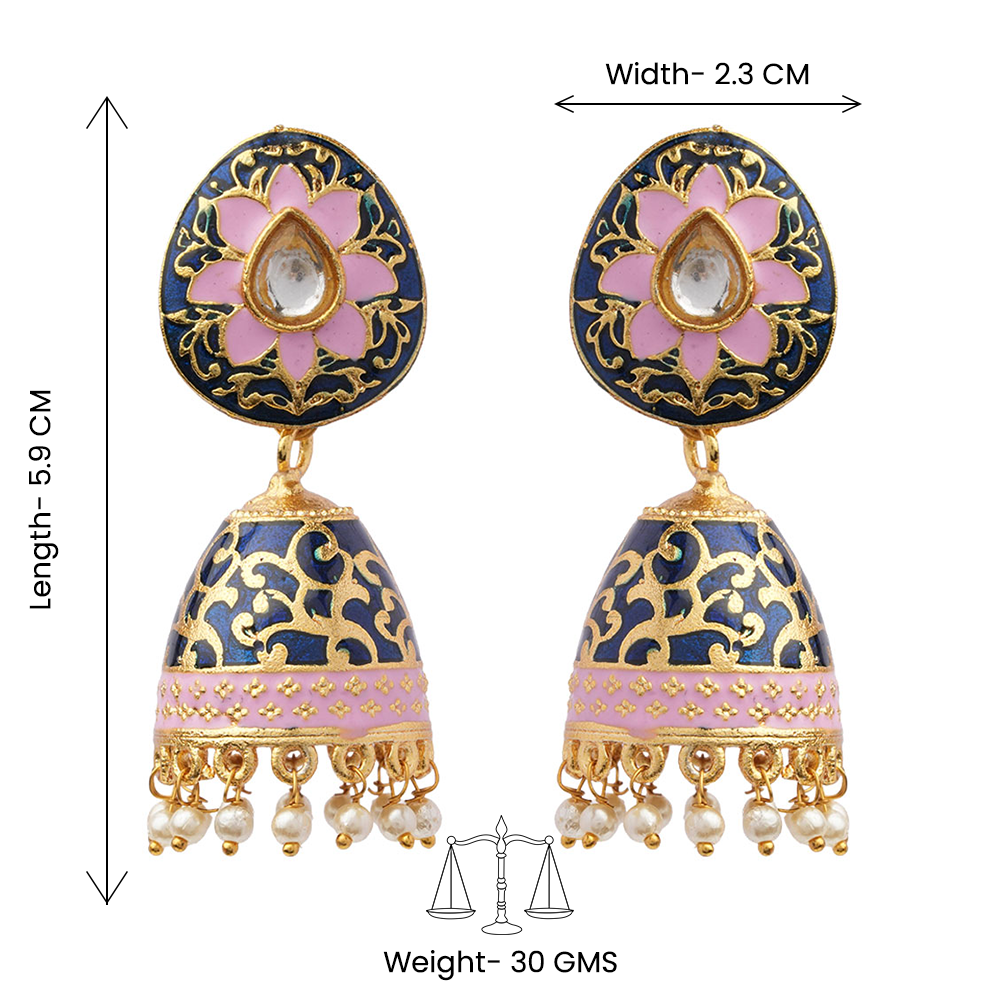 Advika- Stone Studded Hanging Pearls Jhumka Earrings(Blue)