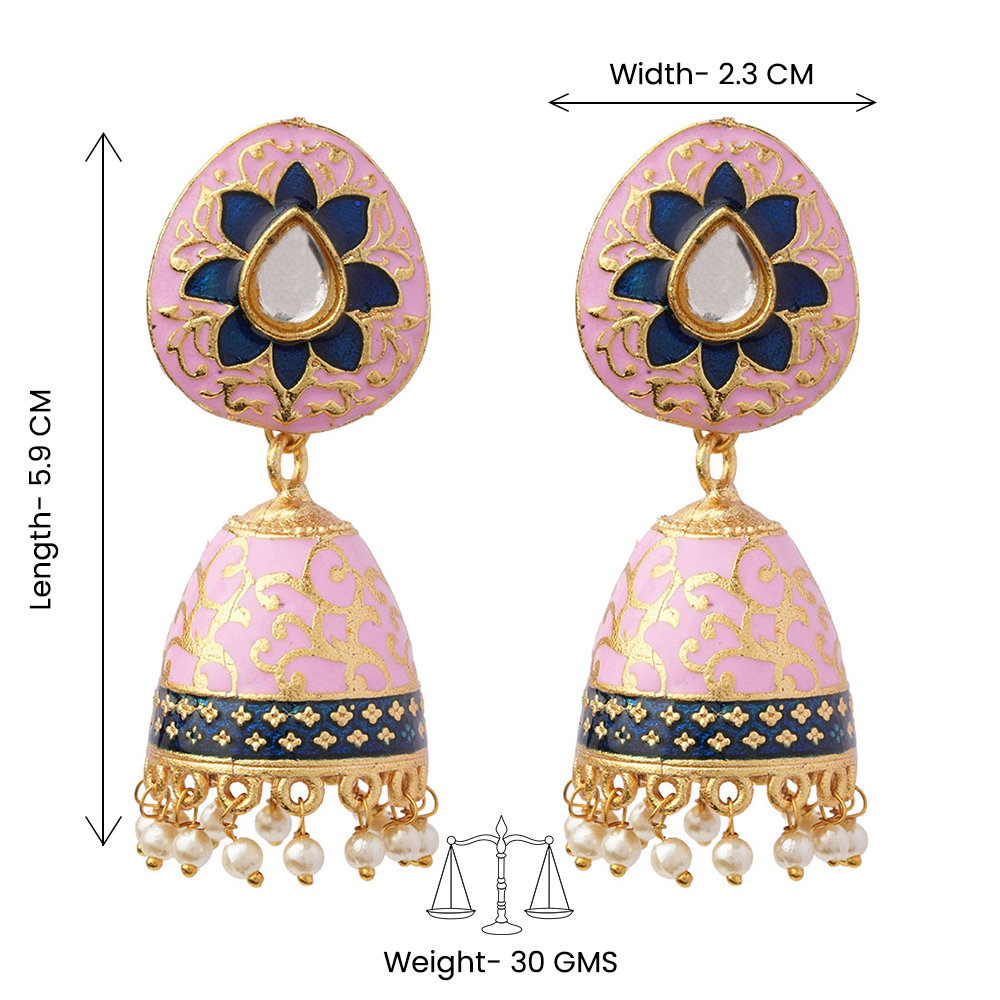Advika- Stone Studded Hanging Pearls Jhumka Earrings(Light Pink)
