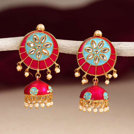 Ahana- Stone Studded Hanging Pearls Jhumka Earrings