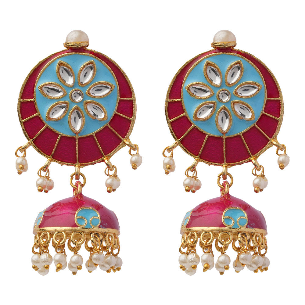 Ahana- Stone Studded Hanging Pearls Jhumka Earrings