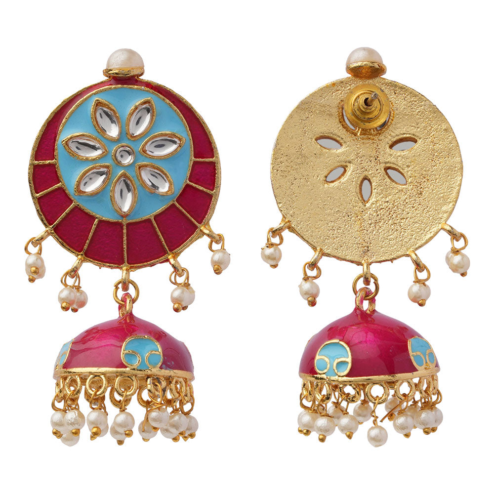 Ahana- Stone Studded Hanging Pearls Jhumka Earrings