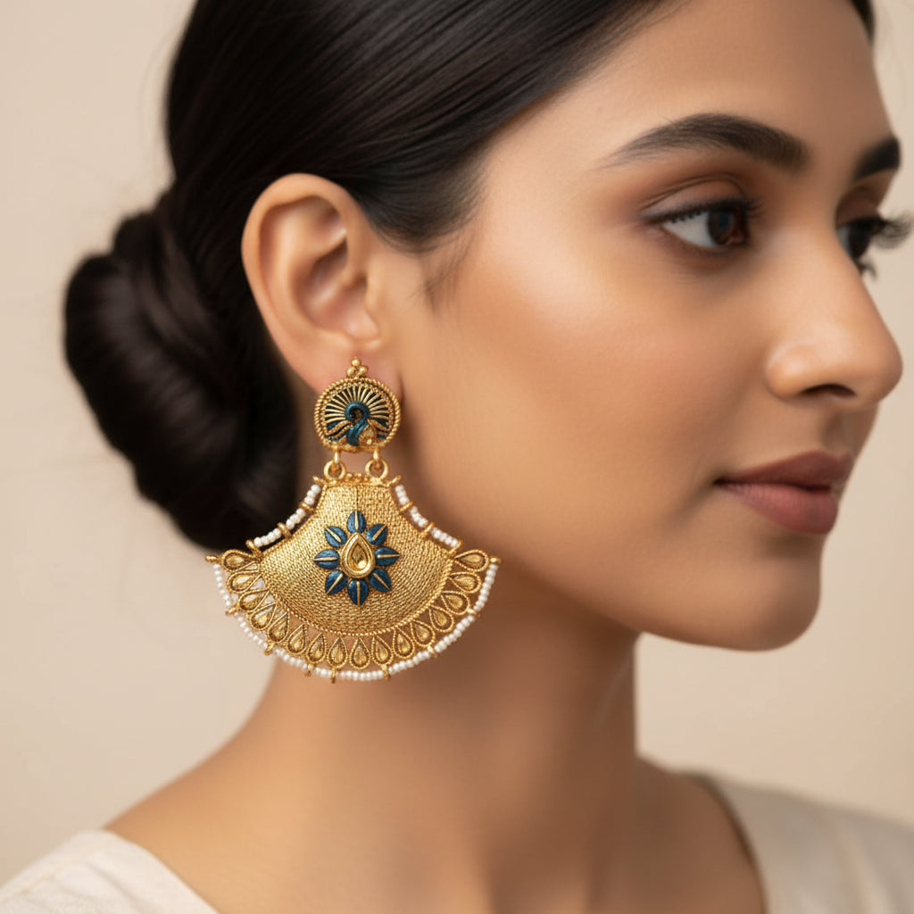 Akira- Stone Studded Pearl Framed Dangler Earrings