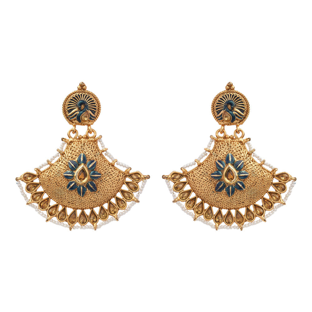 Akira- Stone Studded Pearl Framed Dangler Earrings
