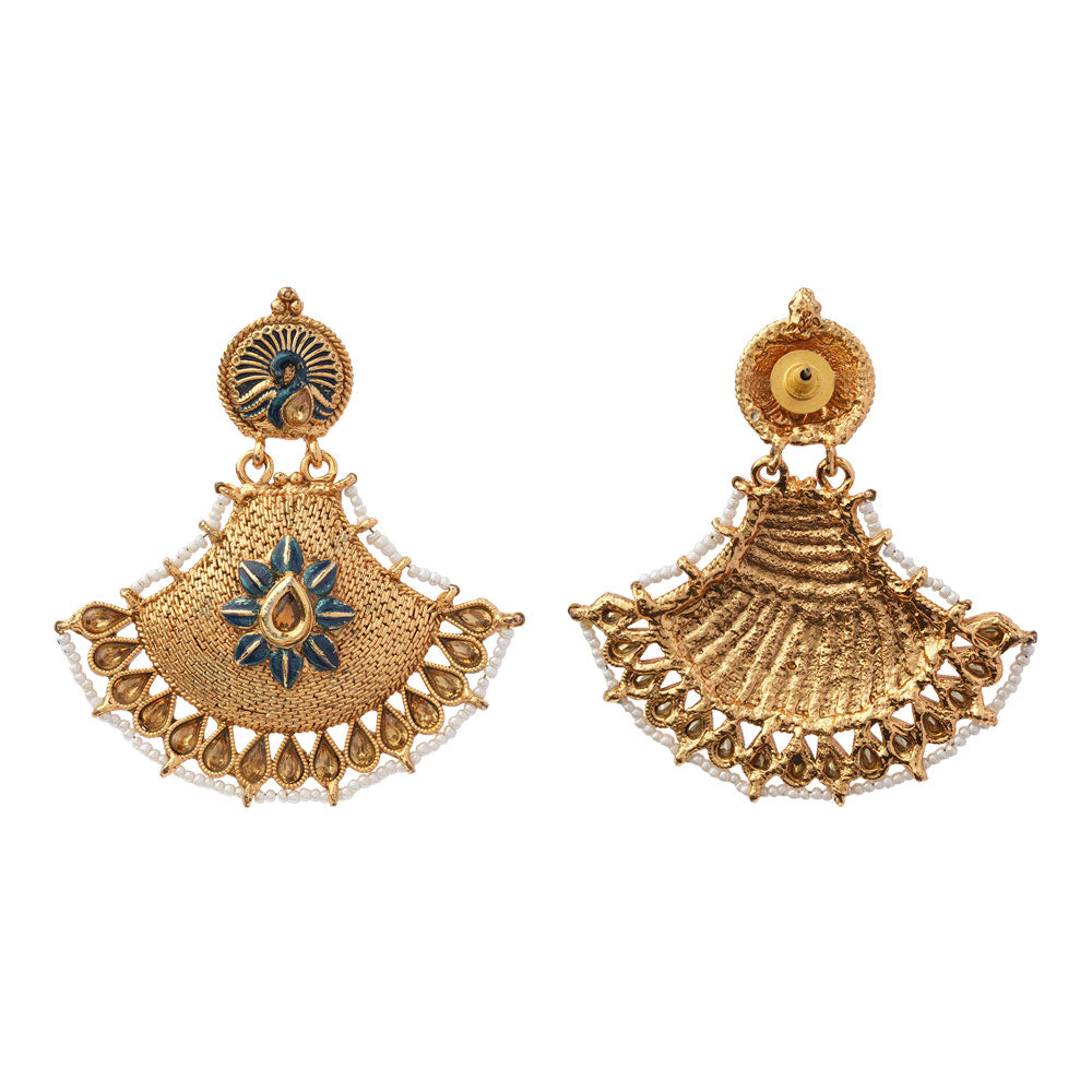 Akira- Stone Studded Pearl Framed Dangler Earrings