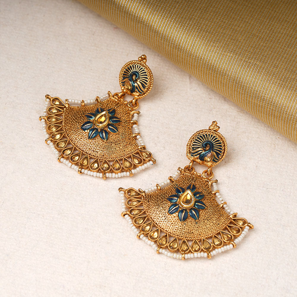 Akira- Stone Studded Pearl Framed Dangler Earrings