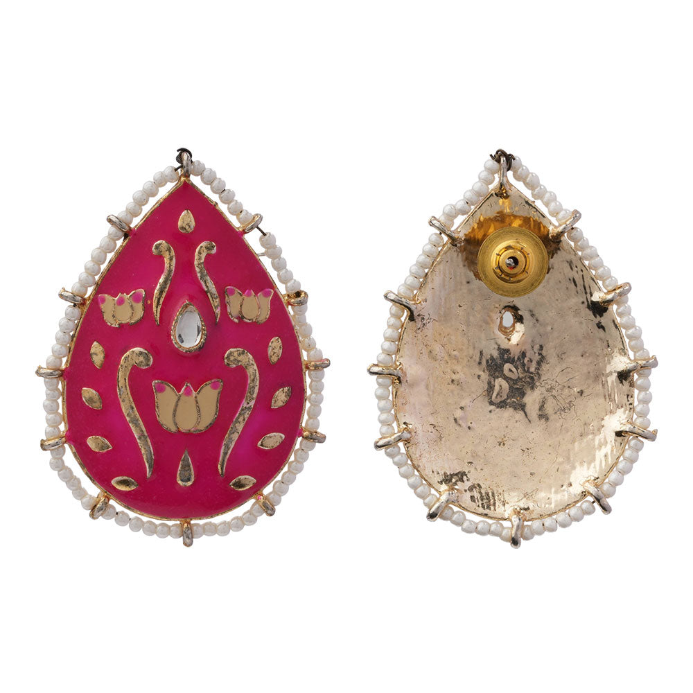 Alaya- Pearl Framed Drop Shaped Stud Earrings(Red)