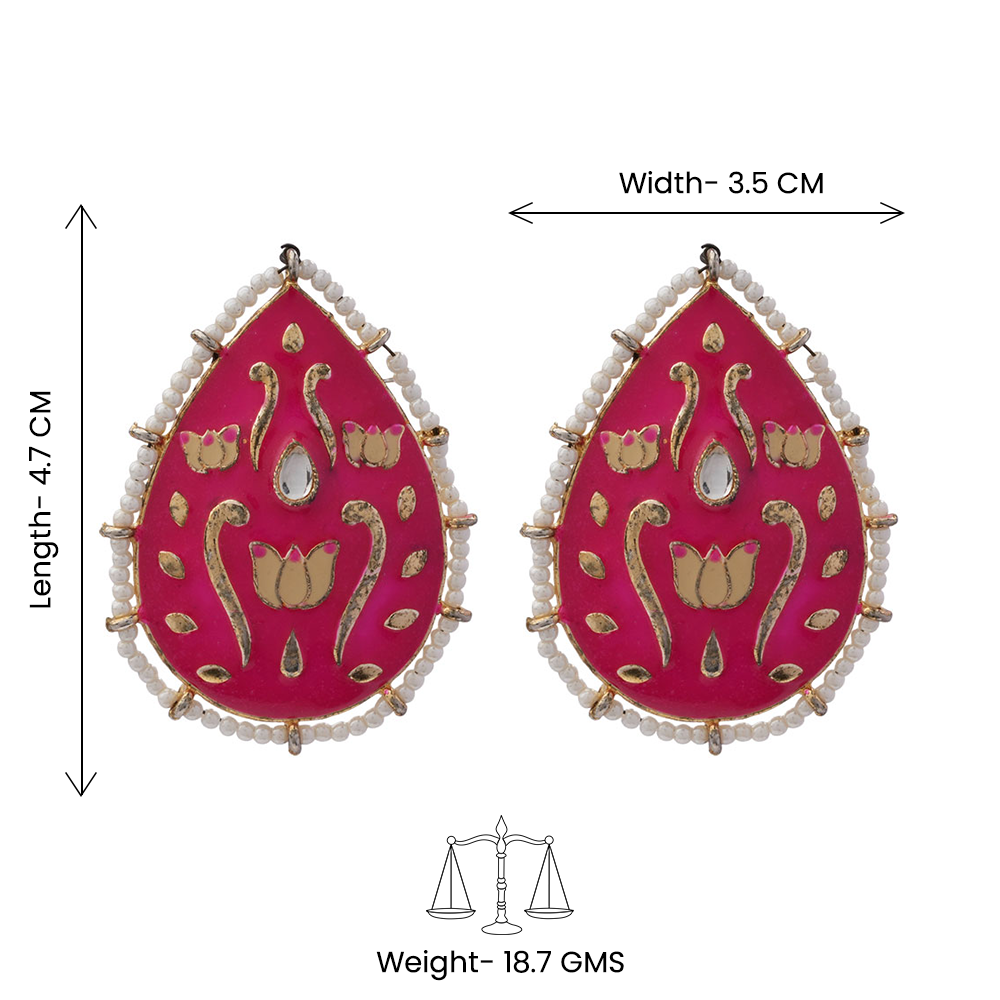 Alaya- Pearl Framed Drop Shaped Stud Earrings(Red)