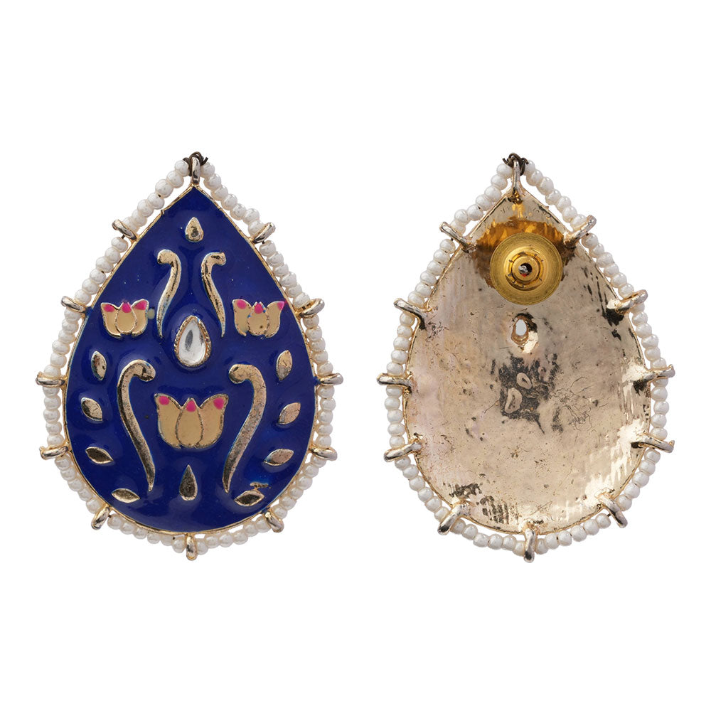 Alaya- Pearl Framed Drop Shaped Stud Earrings(Blue)