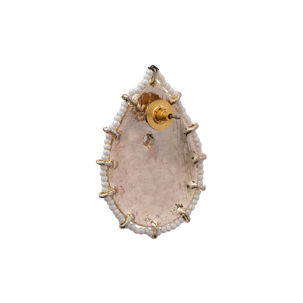 Alaya- Pearl Framed Drop Shaped Stud Earrings(Blue)