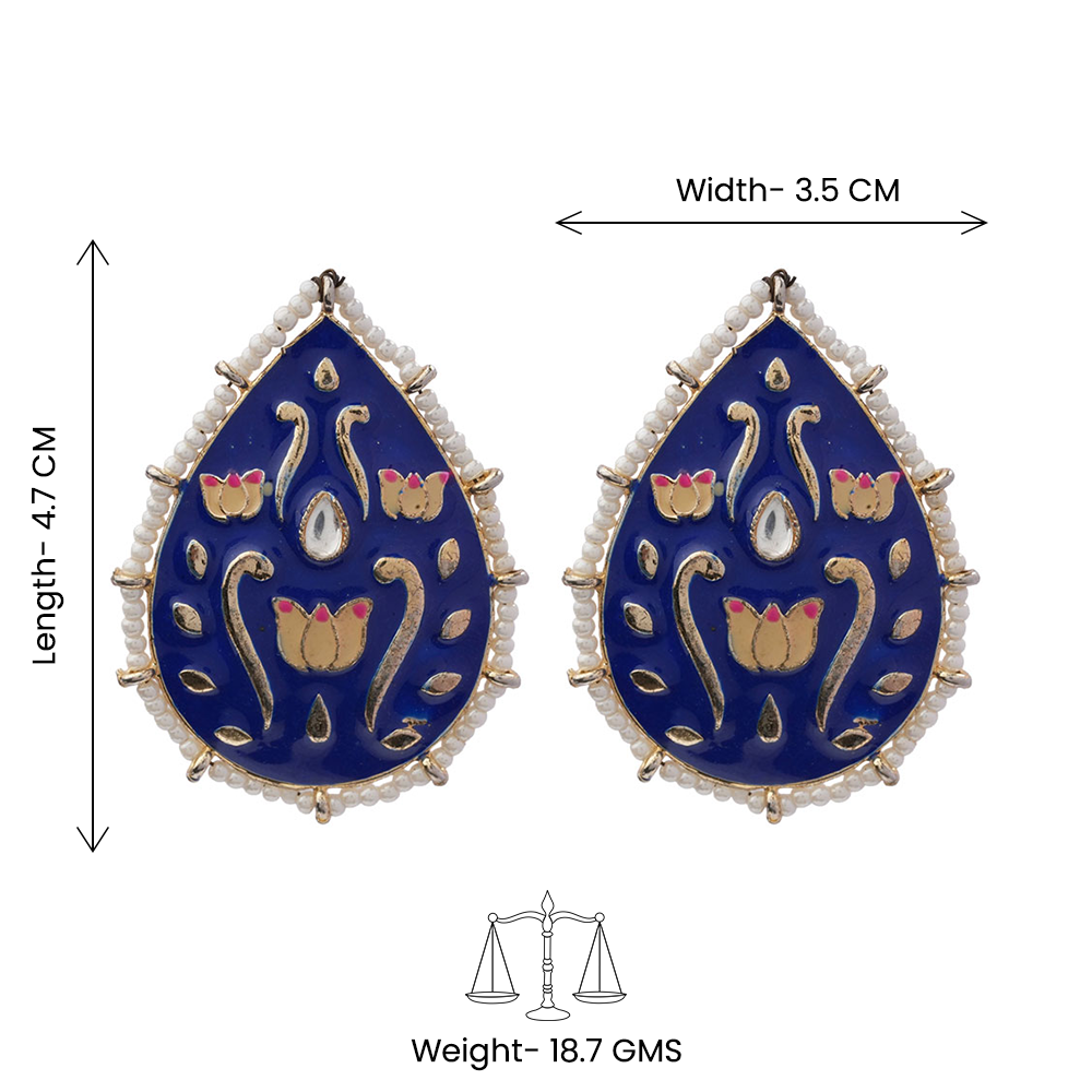 Alaya- Pearl Framed Drop Shaped Stud Earrings(Blue)
