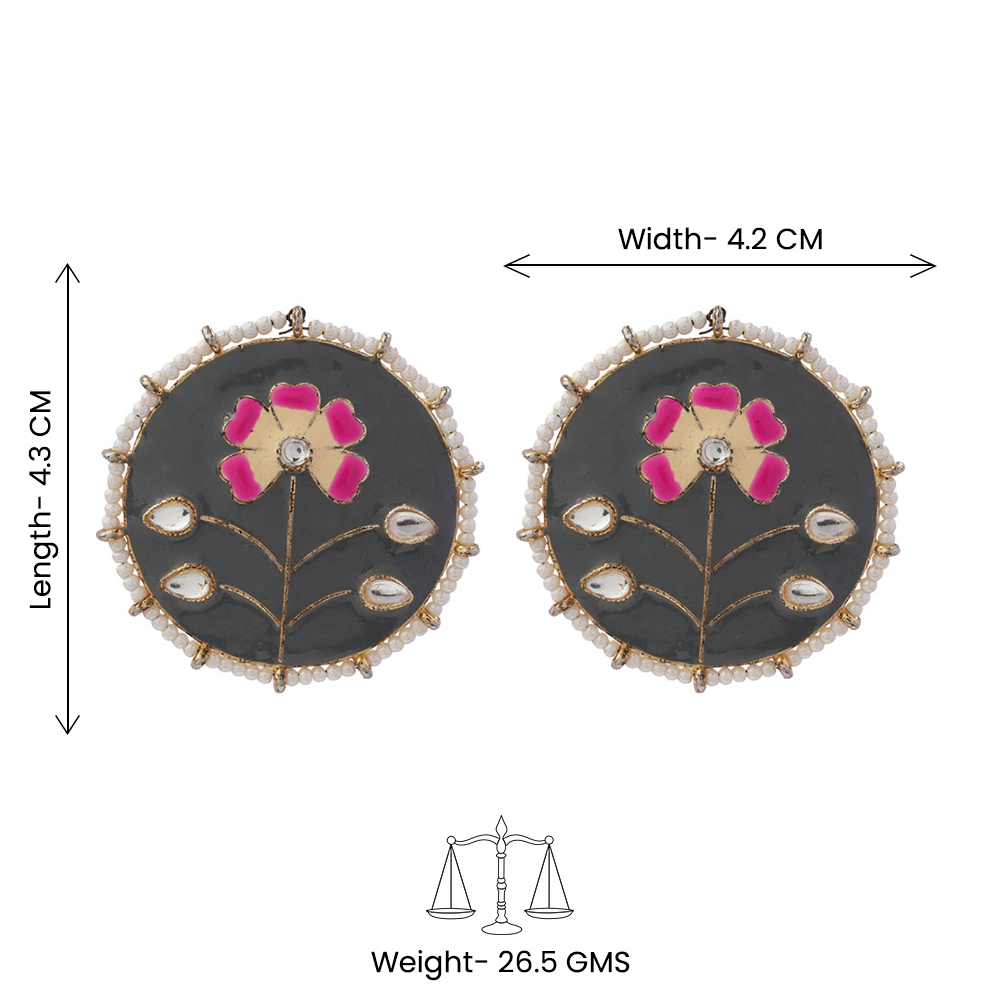 Anahita- Stone Studded Pearl Framed Stud Earrings(Blue)