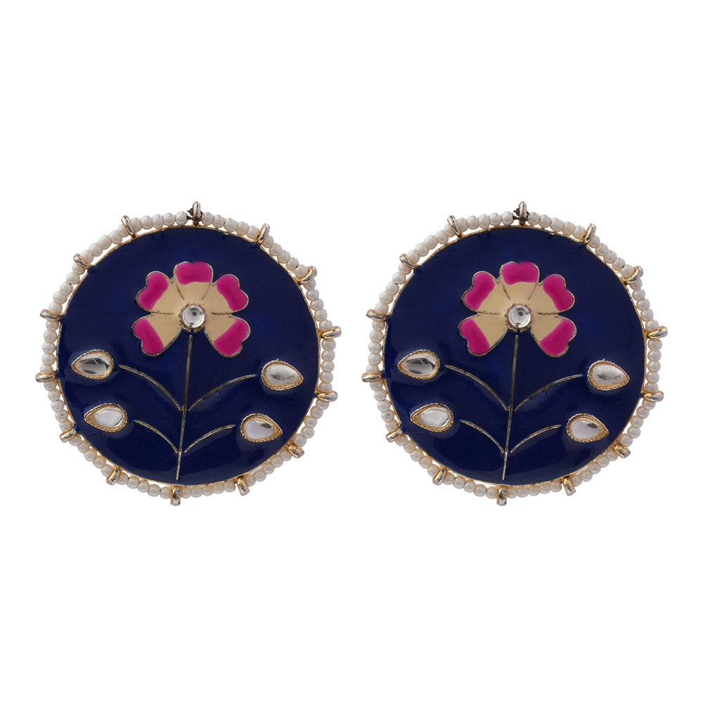 Anahita- Stone Studded Pearl Framed Stud Earrings(Gray)