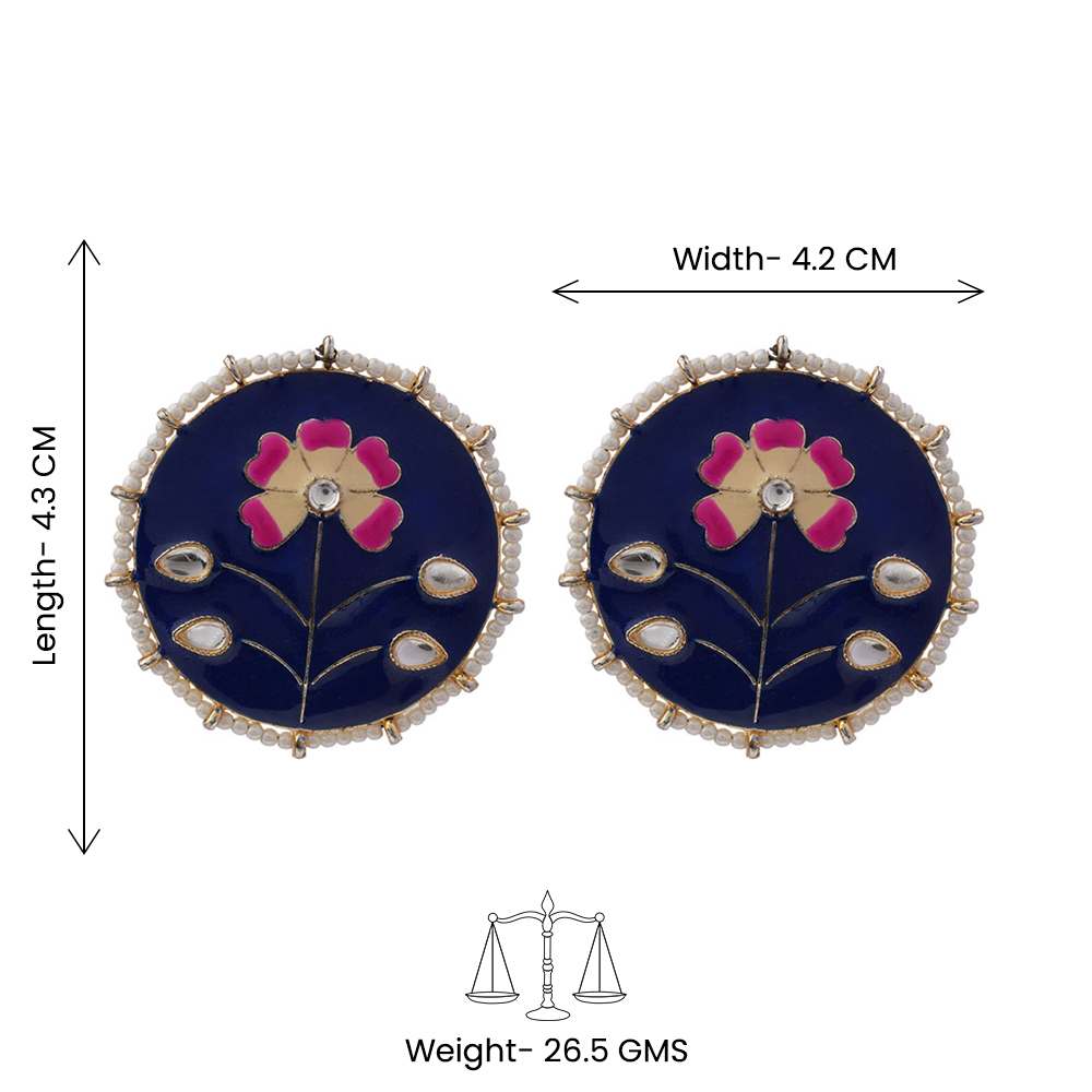 Anahita- Stone Studded Pearl Framed Stud Earrings(Gray)