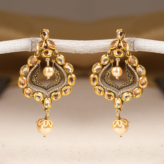 Chitra- Stone Studded Hanging Pearl Dangler Earrings