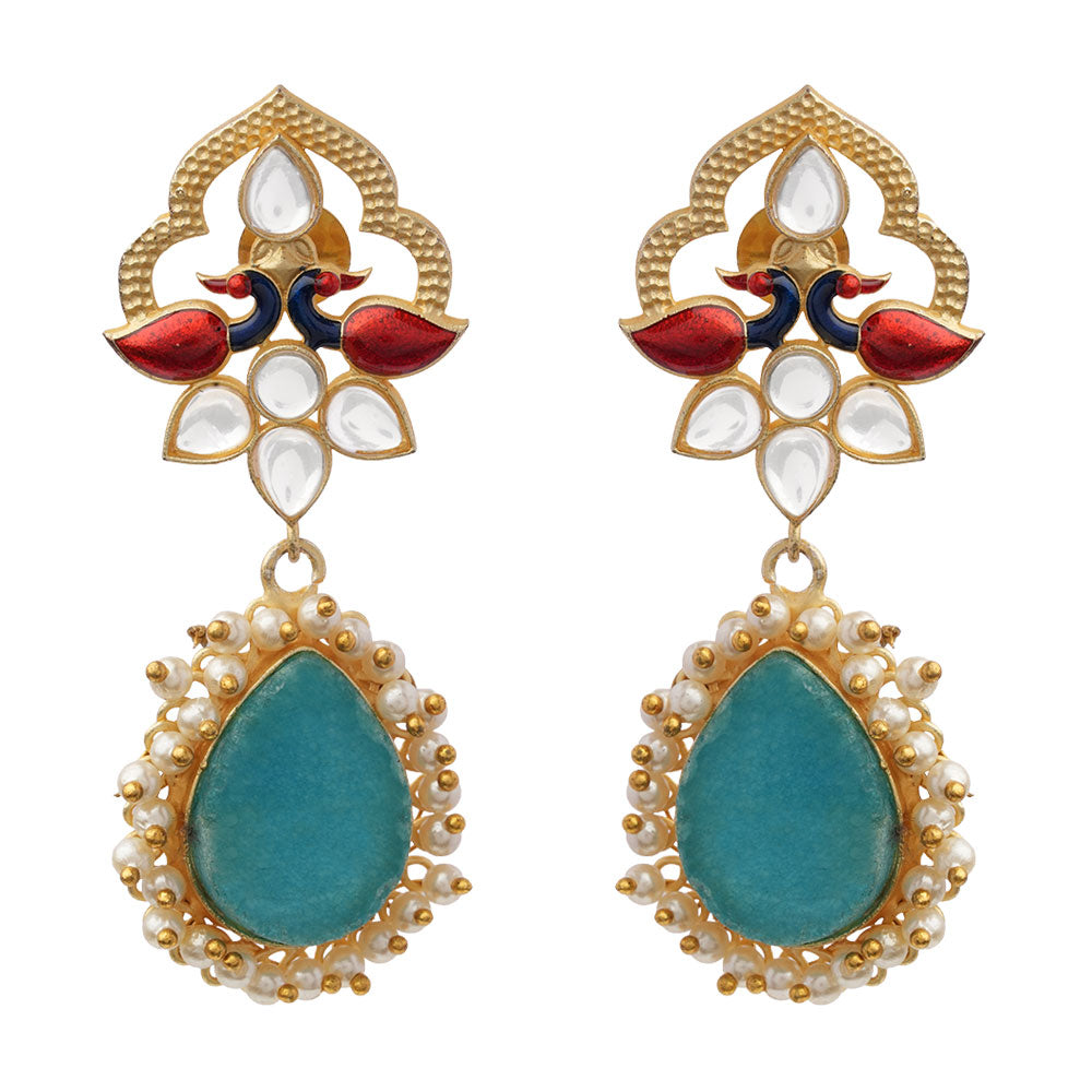 Anvi- Stone Studded Pearl Framed Dangler Earring(Blue)