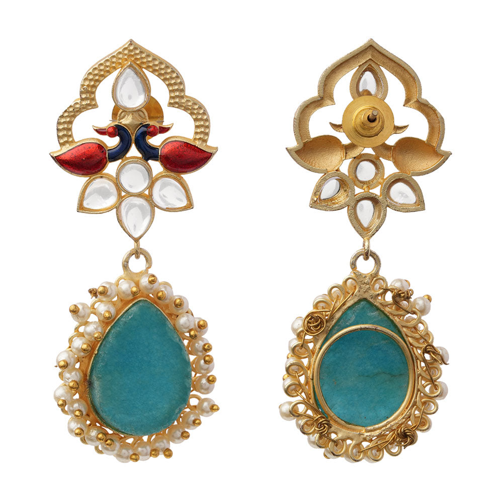 Anvi- Stone Studded Pearl Framed Dangler Earring(Blue)