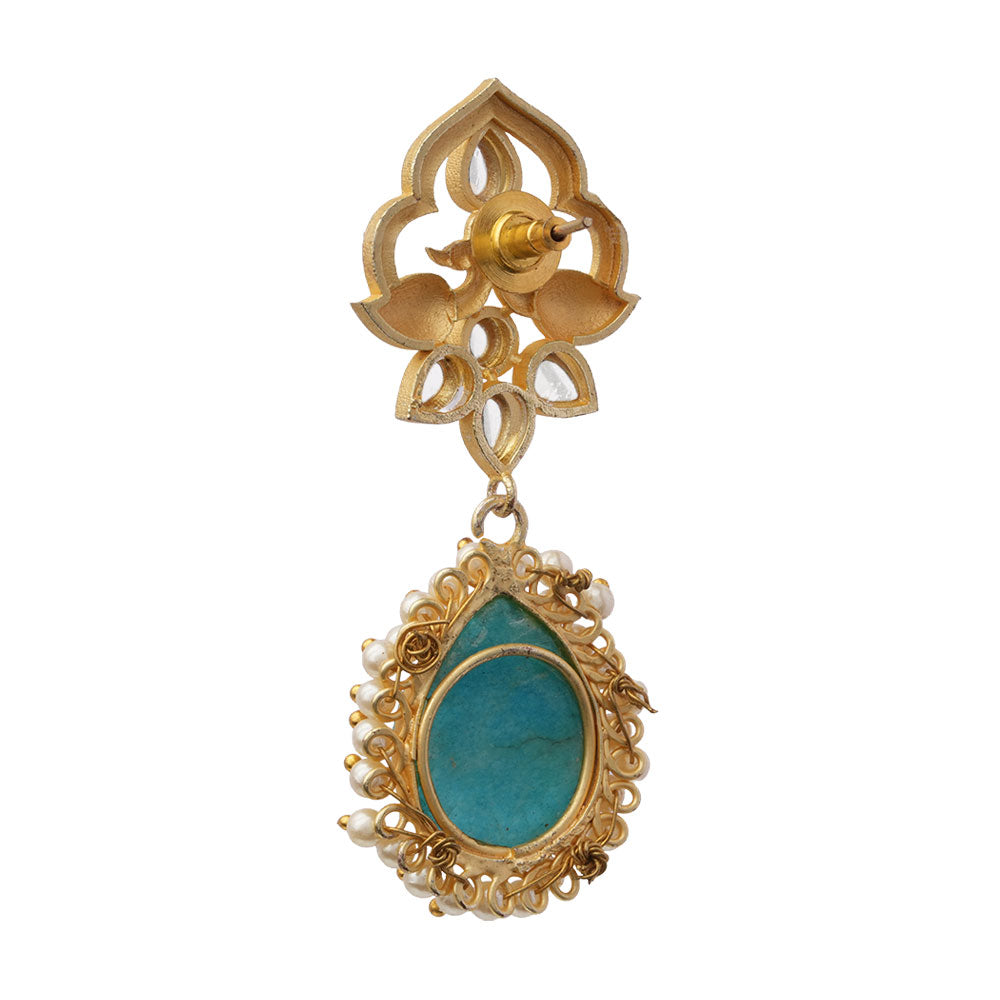 Anvi- Stone Studded Pearl Framed Dangler Earring(Blue)