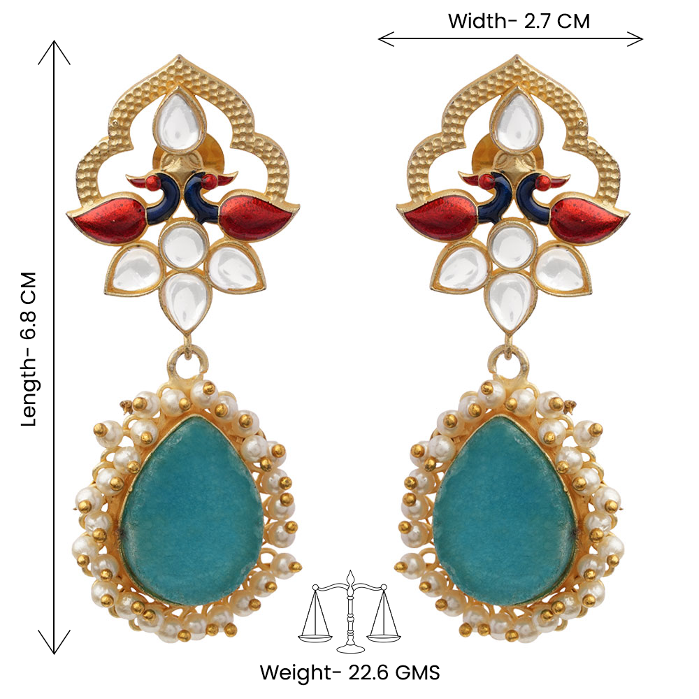 Anvi- Stone Studded Pearl Framed Dangler Earring(Blue)