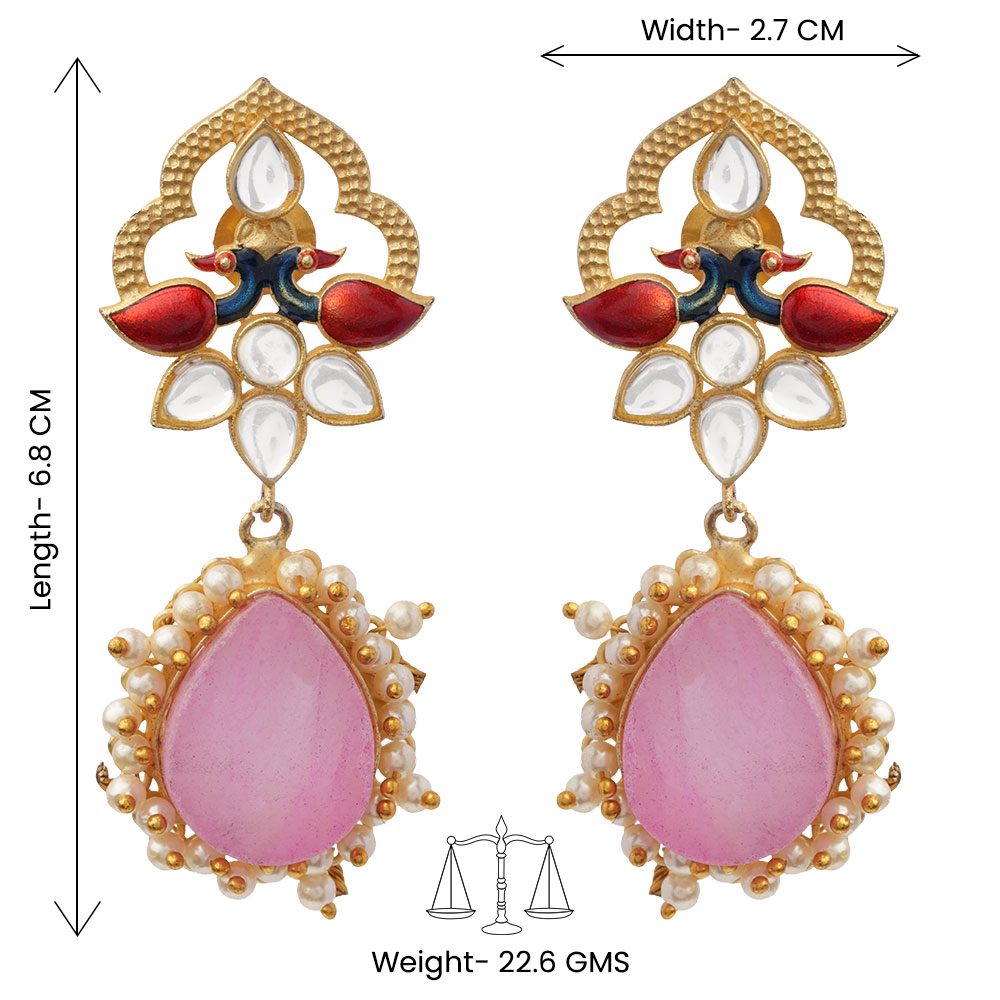 Anvi- Stone Studded Pearl Framed Dangler Earring(Pink)