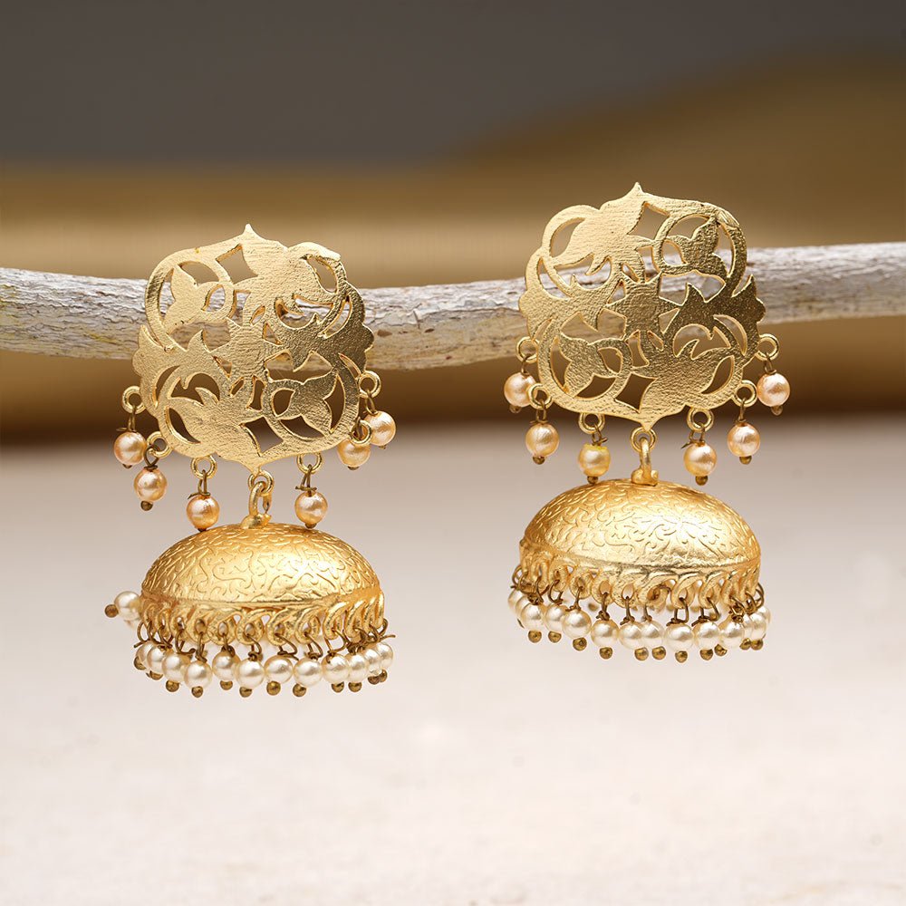 Arika- Golden Matte Jhumka Earrings