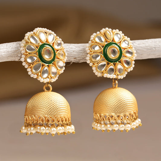 Arisha- Stone Studded Pearl Framed Jhumka Earrings
