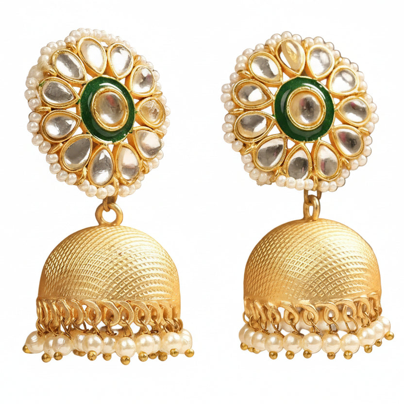 Arisha- Stone Studded Pearl Framed Jhumka Earrings