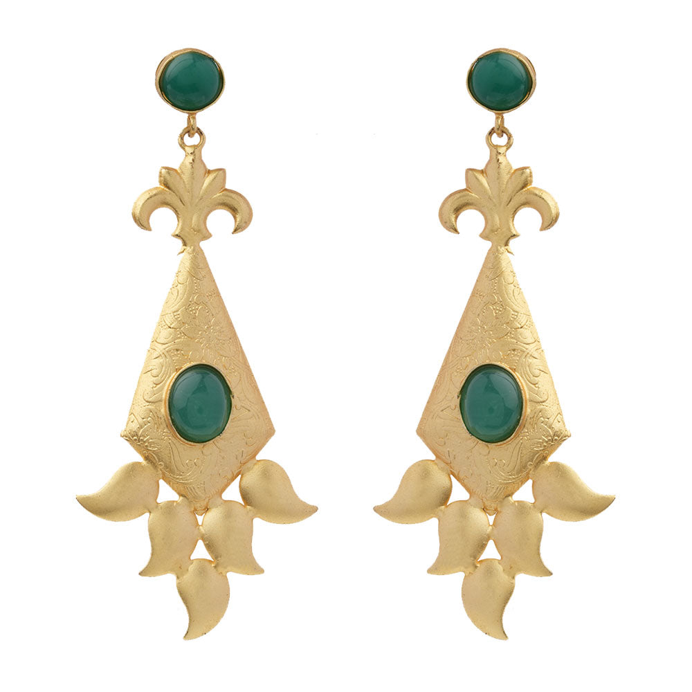 Ashvi- Stone Studded Dangler Earrings(Green)