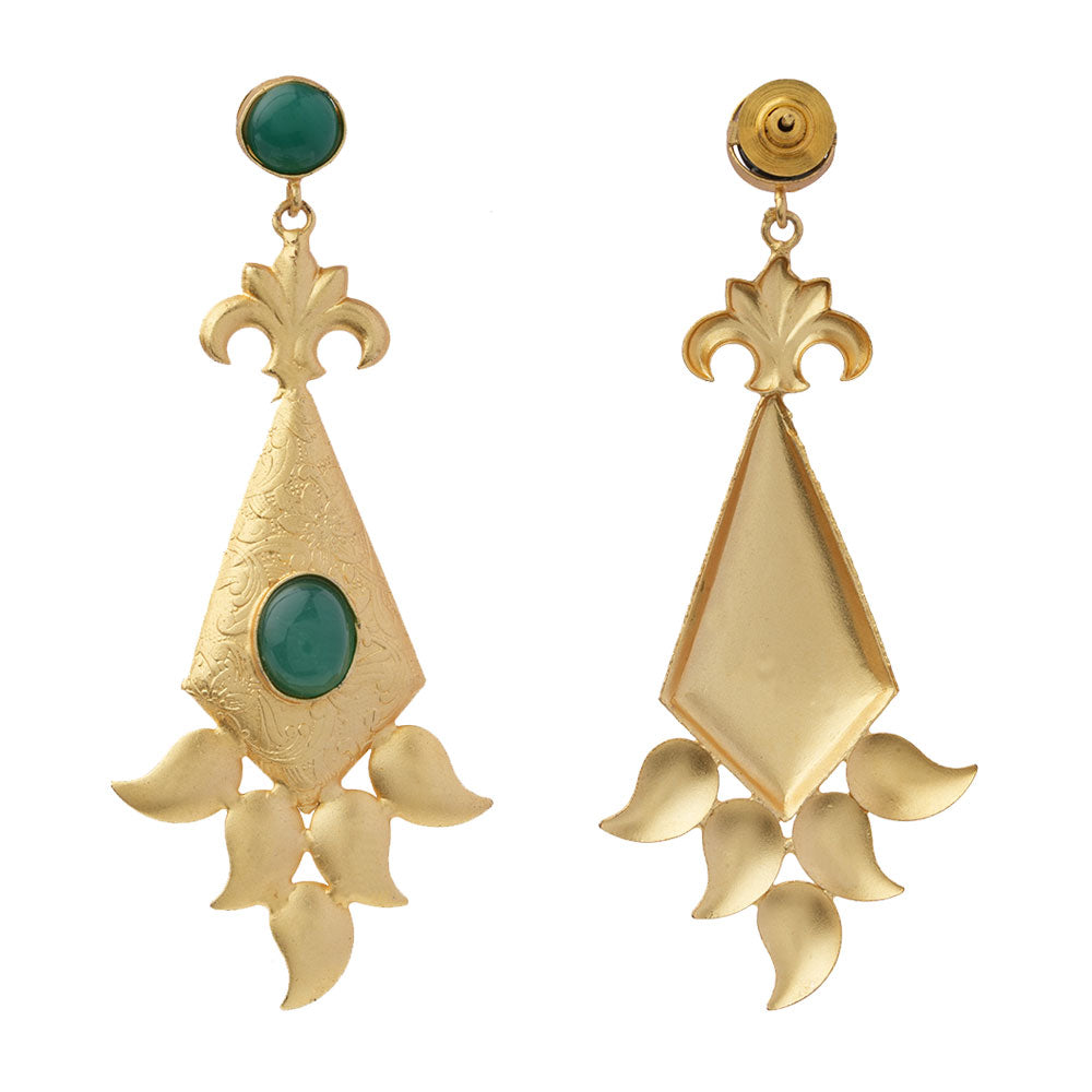 Ashvi- Stone Studded Dangler Earrings(Green)