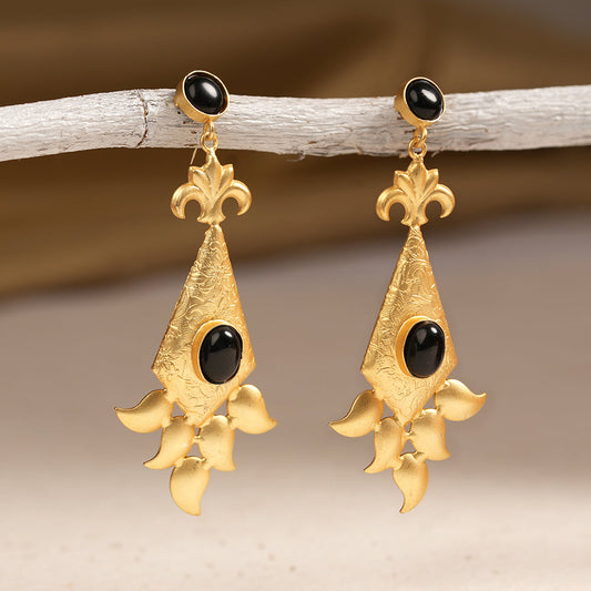 Ashvi- Stone Studded Dangler Earrings(Black)