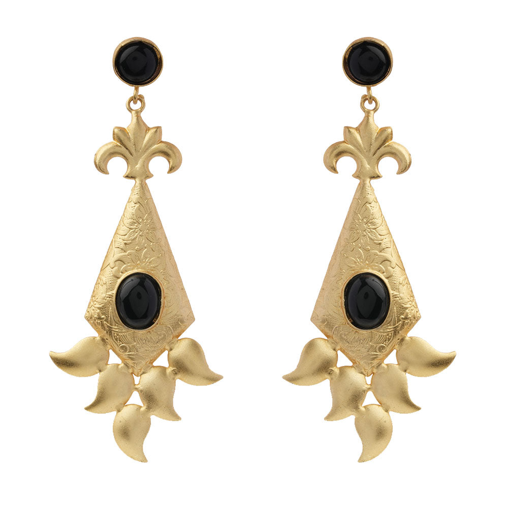 Ashvi- Stone Studded Dangler Earrings(Black)