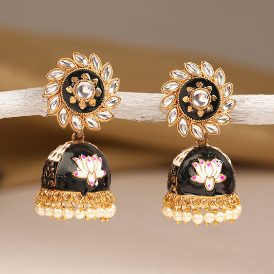 Avni- Stone Studded Hanging Pearls Jhumka Earrings