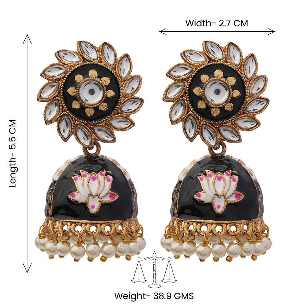 Avni- Stone Studded Hanging Pearls Jhumka Earrings