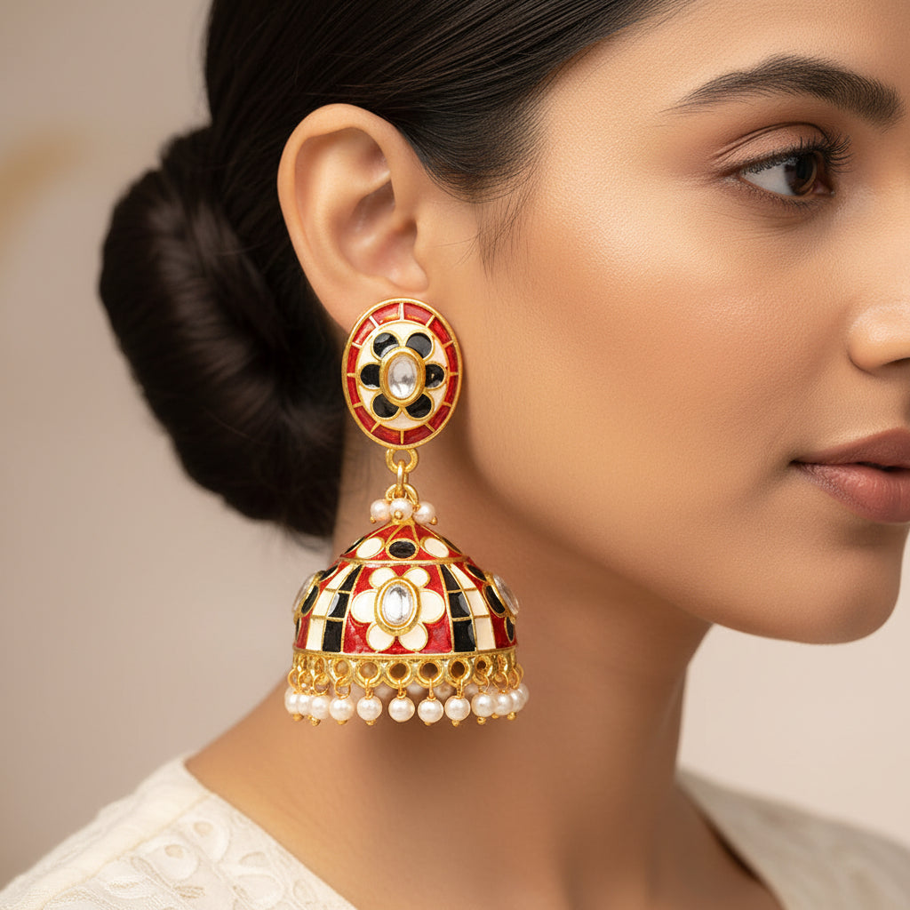 Charvi- Hanging Pearls Jhumka Earrings