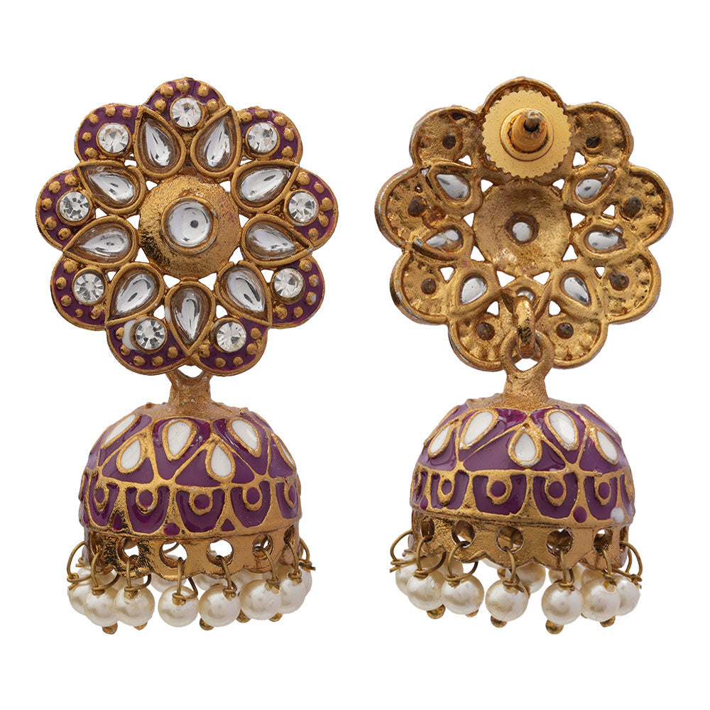 Chhavi- Stone Studded Hanging Pearls Jhumka Earrings