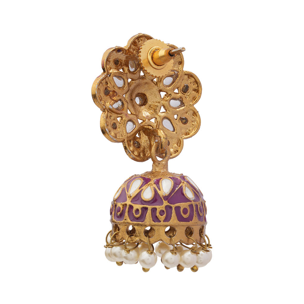 Chhavi- Stone Studded Hanging Pearls Jhumka Earrings