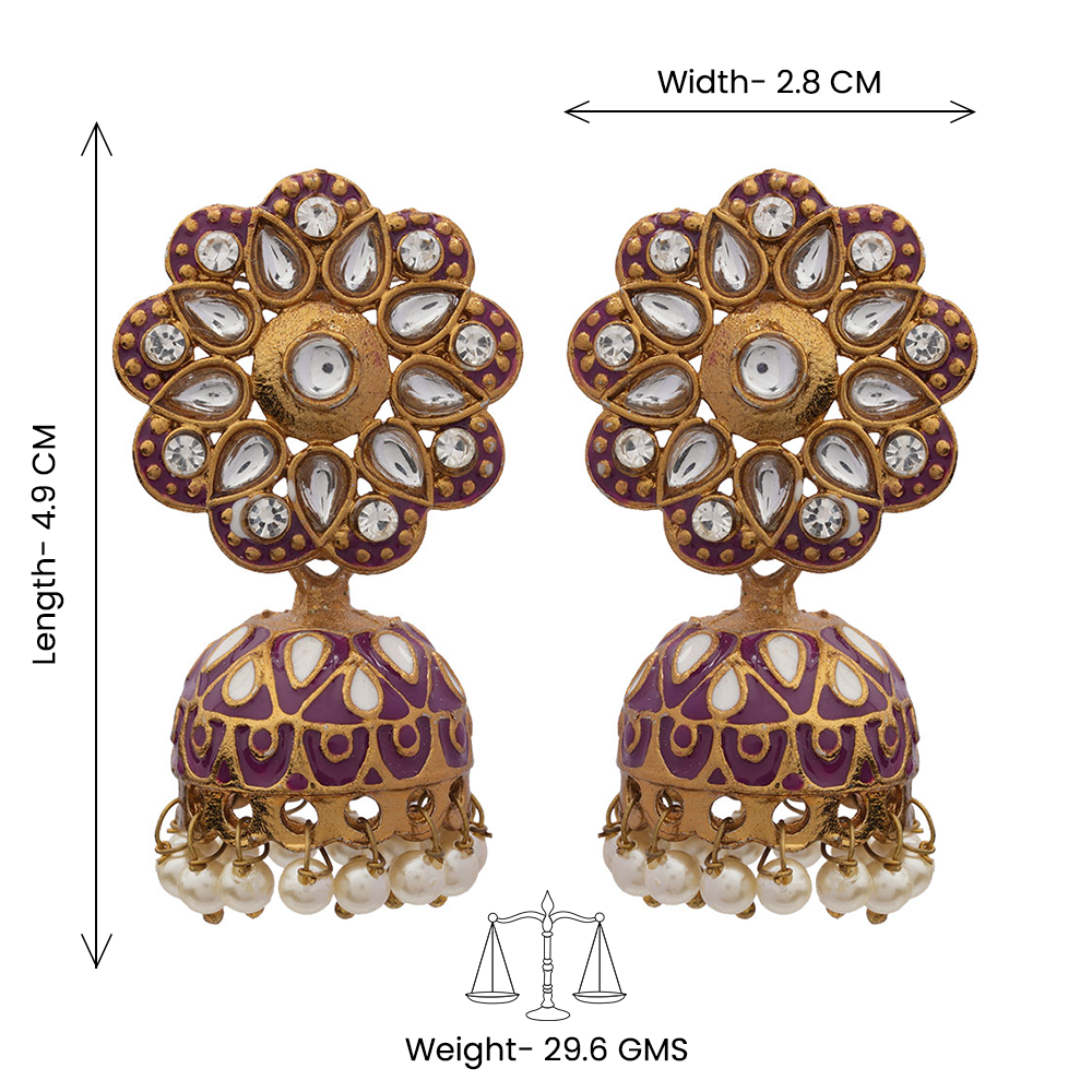 Chhavi- Stone Studded Hanging Pearls Jhumka Earrings