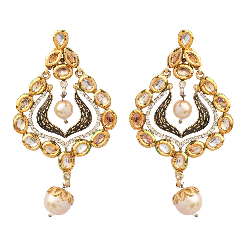 Chitra- Stone Studded Hanging Pearl Dangler Earrings