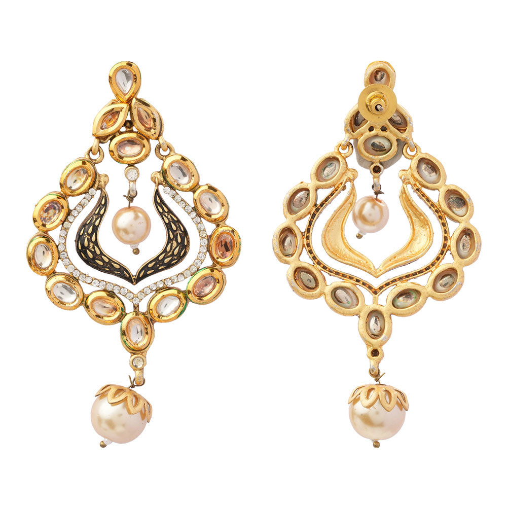 Chitra- Stone Studded Hanging Pearl Dangler Earrings
