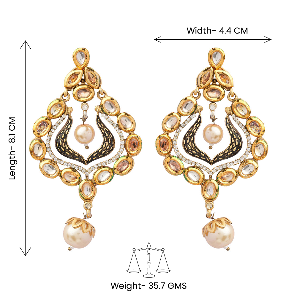 Chitra- Stone Studded Hanging Pearl Dangler Earrings