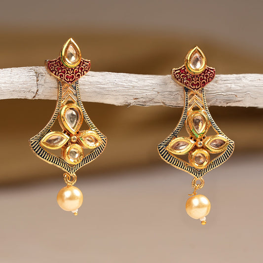 Daksha- Stone Studded Hanging Pearl Dangler Earrings